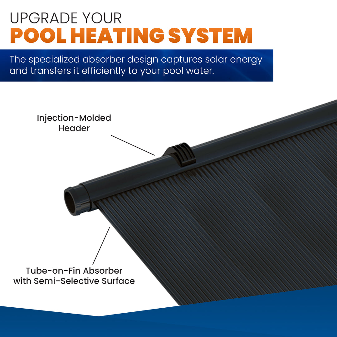 SwimEasy High-Performance Solar Pool Heater Panel Replacement - Highest Performing Design - 15-20 Year Life Expectancy (Includes 4 Heavy-Duty Rubber Hose Connectors)