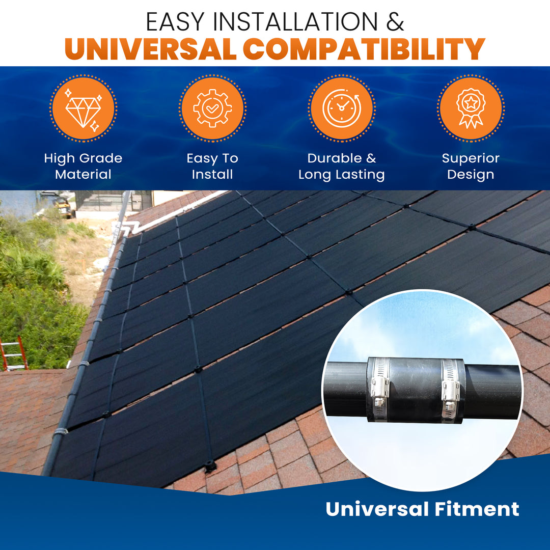 SwimEasy High-Performance Solar Pool Heater Panel Replacement - Highest Performing Design - 15-20 Year Life Expectancy (Includes 4 Heavy-Duty Rubber Hose Connectors)