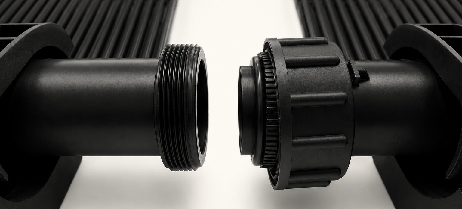 SunLink Pro integrated threaded union connection between two panels