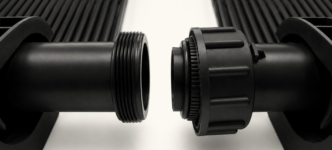 SunLink Pro integrated threaded union connection between two panels